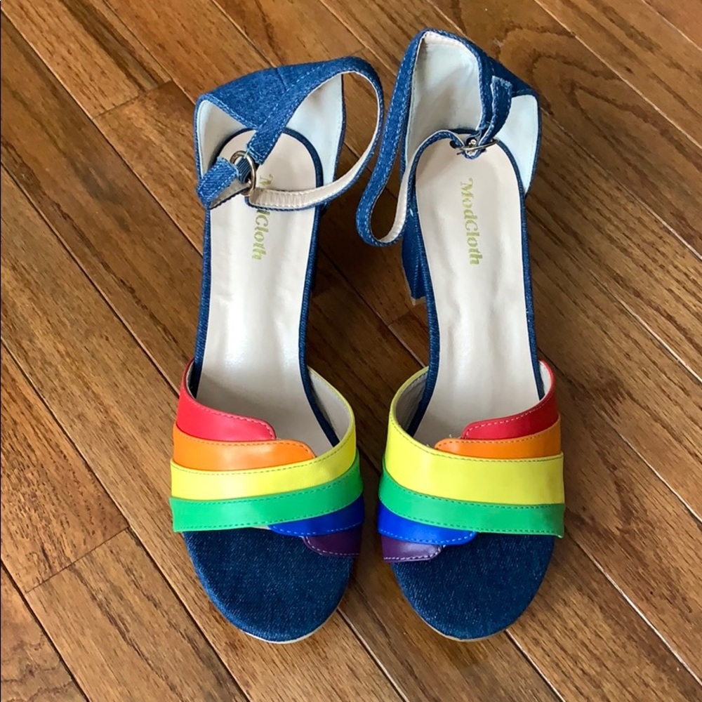 COPY - ModCloth Denim Rainbow Heels SE71043 NEW!